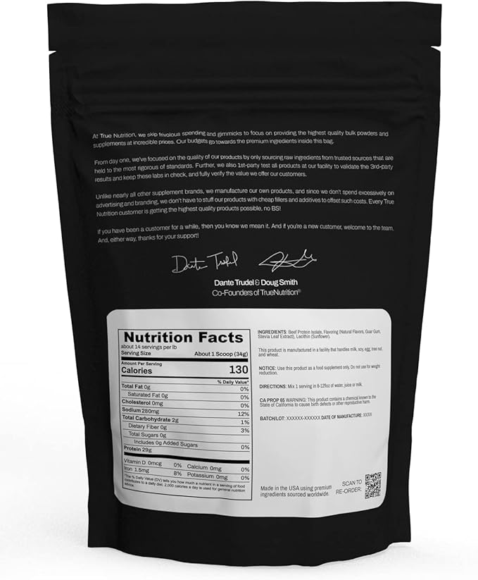 True Nutrition Grass Fed Beef Protein Isolate Powder - 29g Protein per Serving - Zero Carb Fat Free Dairy Free Non-GMO - Paleo Keto Carnivore - French Vanilla - 1lb