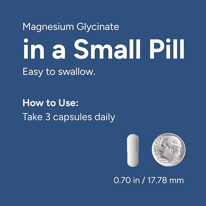 Magnesium Glycinate Tiny Pills - 90 Capsules Easy to Swallow