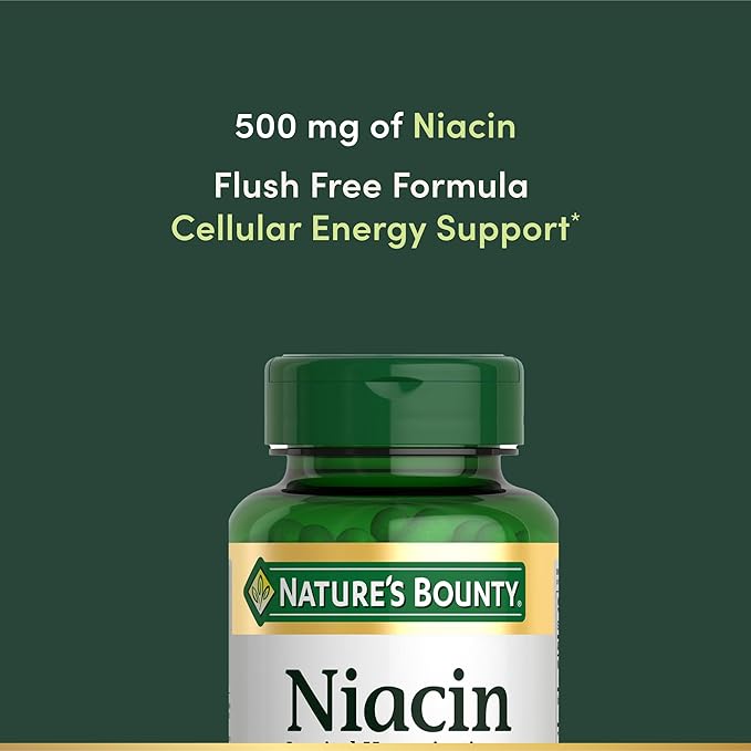 Nature's Bounty Niacin 500mg Flush Free Cellular Energy Support Supports Nervous System Health 120 Capsules (Pack of 3)