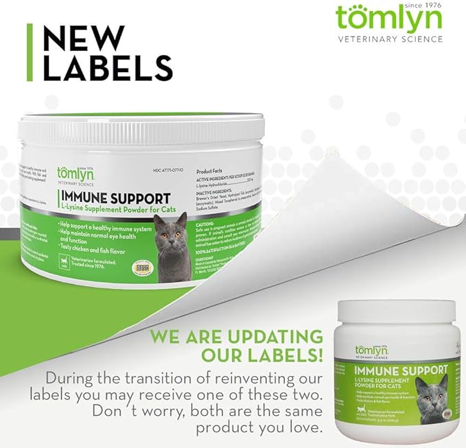 Tomlyn Immune Support Daily L-Lysine Supplement Fish-Flavored Lysine Powder for Cats and Kittens 3.5oz