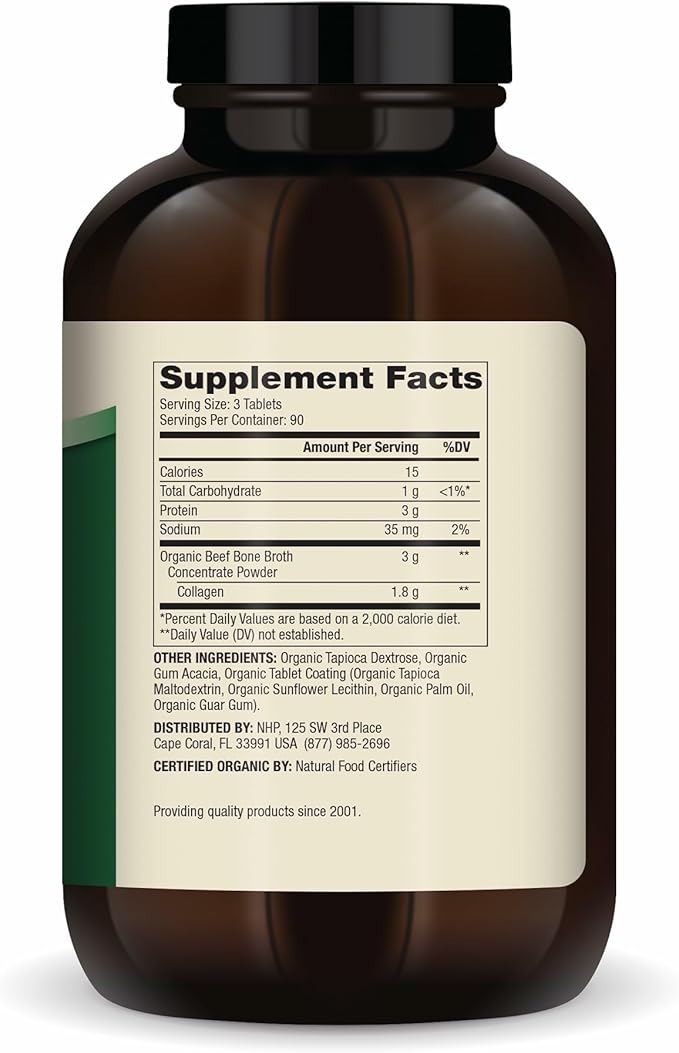Dr. Mercola Organic Bone Broth Collagen – Organically Raised Grass-Fed Beef – Dietary Supplement – Supports Bone and Joint Comfort – USDA Organic Non-GMO – 90 Servings (270 Tablets)