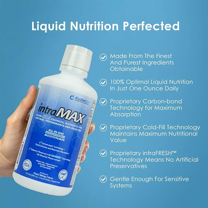intraMAX Organic Liquid Multivitamin Non GMO Dairy Free Gluten Free Magnesium Vitamin D C and E Zinc (32 oz. Peach Mango)