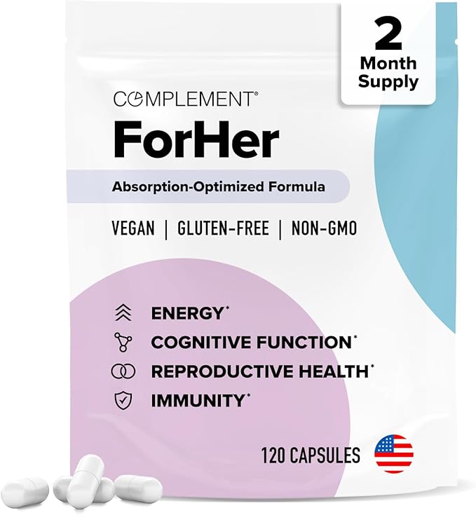 Complement ForHer Multivitamin - Hormone Balance for Women (60 Servings) Inositol Supplement Longevity Support- B9 Iron - 120 Capsules