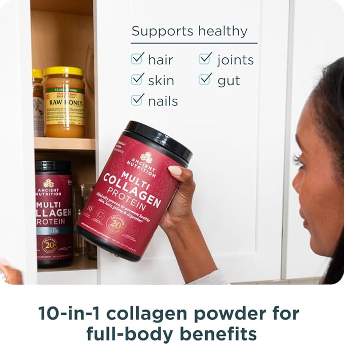 Ancient Nutrition Hydrolyzed Collagen Peptides Powder Unflavored Multi Collagen Powder Packets for Women and Men with Vitamin C 24 Servings Supports Skin and Nails Gut Health