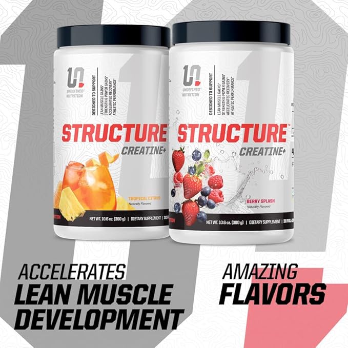 Undefined Nutrition Structure Creatine+ by Brian Shaw (30 Servings) –Micronized Creatine Monohydrate + Magnesium Creatine Chelate &amp HMB and Peak ATP-Strength Power Recovery (Berry Splash)