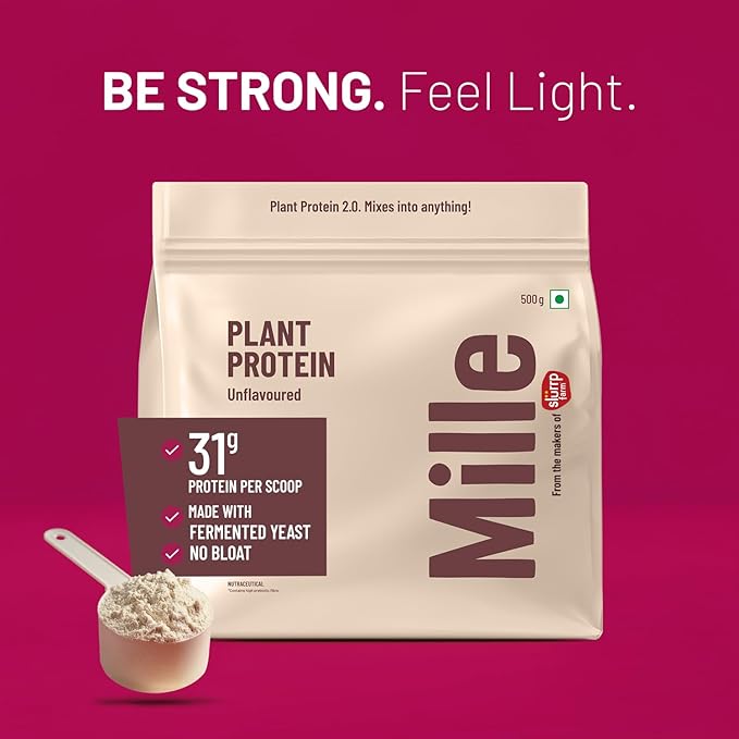 Mille Plant Protein Powder Unflavored | 31g Protein per Scoop | Vegan Yeast Protein | Non-Bloating | Mixes Easily into Any Dish | Clean Plant-Based Blend | 17.64 Oz (500g)
