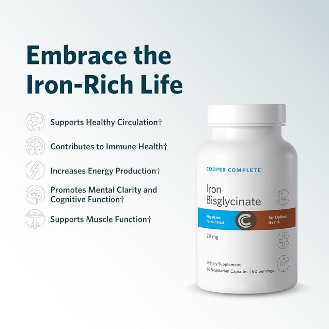 Cooper Complete Iron Bisglycinate. 29mg per Tablet. 60 Capsules per Bottle. Pack of 1