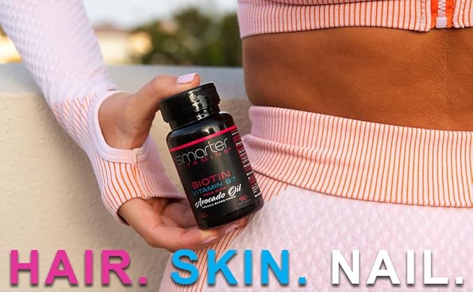 Smarter Biotin 5000mcg in Avocado Oil Vitamin B7 Hair Skin &amp Nail Support Non-GMO 90 Mini Liquid Softgels No Soy