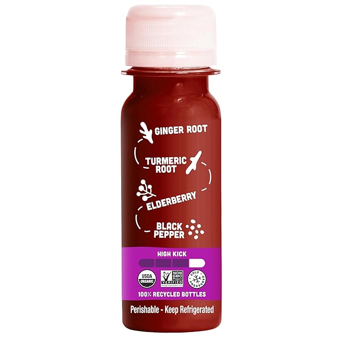 Vive Organic Immune Support Elderberry Shot Cold-Pressed Turmeric &amp Ginger Gluten Free Vegan Immunity Boost Elderberry 2 Fl Oz (Pack of 12)