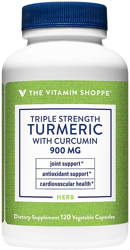 The Vitamin Shoppe Triple Strength Turmeric with Curcumin 900mg Supports Joint Mobility Provides Antioxidant Benefits &amp Includes 5mg Bioperine for Nutrient Absorption (120 Vegetarian Capsules)