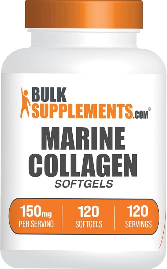 BulkSupplements.com Marine Collagen Softgels - Collagen Supplement Collagen for Women &amp Men 150mg of Collagen - Gluten Free 1 Softgel per Serving 120 Count (Pack of 1)