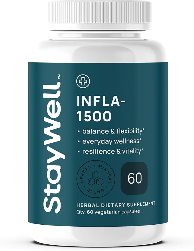 Infla-1500 All-Natural Relief Supplement Extract Blend with Turmeric White Willow Bark Ashwagandha Ginger Boswellia Bromelain Omega-3 and Magnesium-60ct