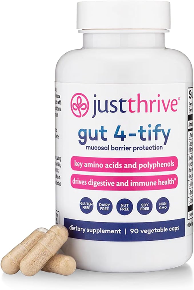 Just Thrive Gut 4-tify - Gut Health Supplements for Women and Men - Anti Bloat 90 Vegetable Capsules