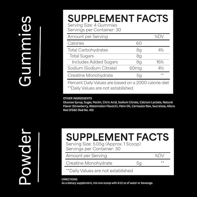 Creatine Gummies and Powder Bundle | 5g Creatine Monohydrate per Serving | Muscle Strength &amp Recovery | 60 Servings