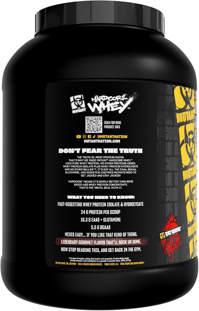 Mutant Hardcore WHEY | 100% Pure Whey Protein | 24g Protein Fast-digesting whey Protein Isolate Plus whey Protein hydrolysate | 68 Servings | 5 LB | Chocolate