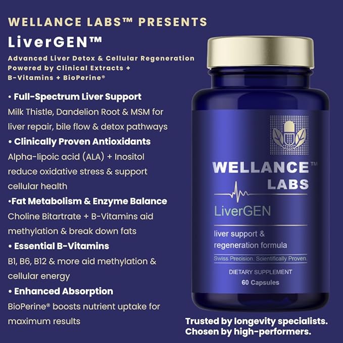 LiverGEN Advanced Liver Support with Milk Thistle ALA MSM B-Vitamins 1 Bottle