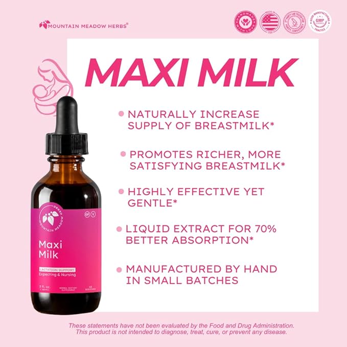 Mountain Meadow Herbs Maxi-Milk- Natural Liquid Lactation Support to Increase Breast Milk Production Quickly &amp Effectively for Breastfeeding Moms - 2 oz