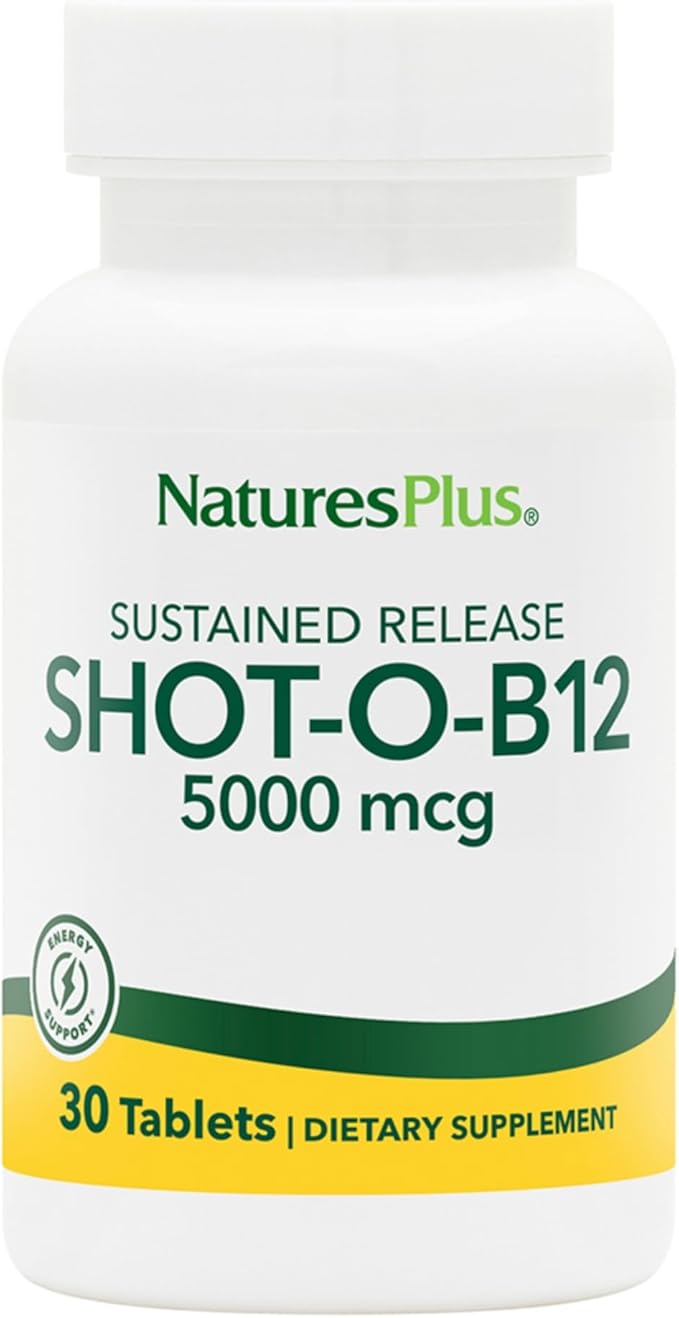 NaturesPlus Shot-O-B12 5000 mcg - 30 Sustained Release Tablets - Supports Energy Production - Vegetarian Gluten Free - 30 Servings