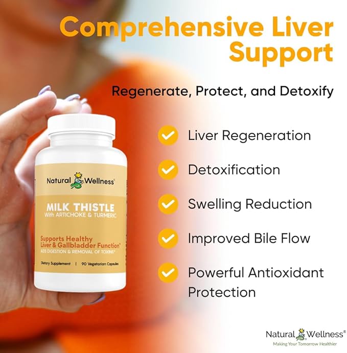 Natural Wellness Milk Thistle with Artichoke &amp Turmeric – Advanced Liver Support Supplement for Detox Regeneration &amp Antioxidant Protection – Supports Liver Cleanse Digestion &amp Overall W