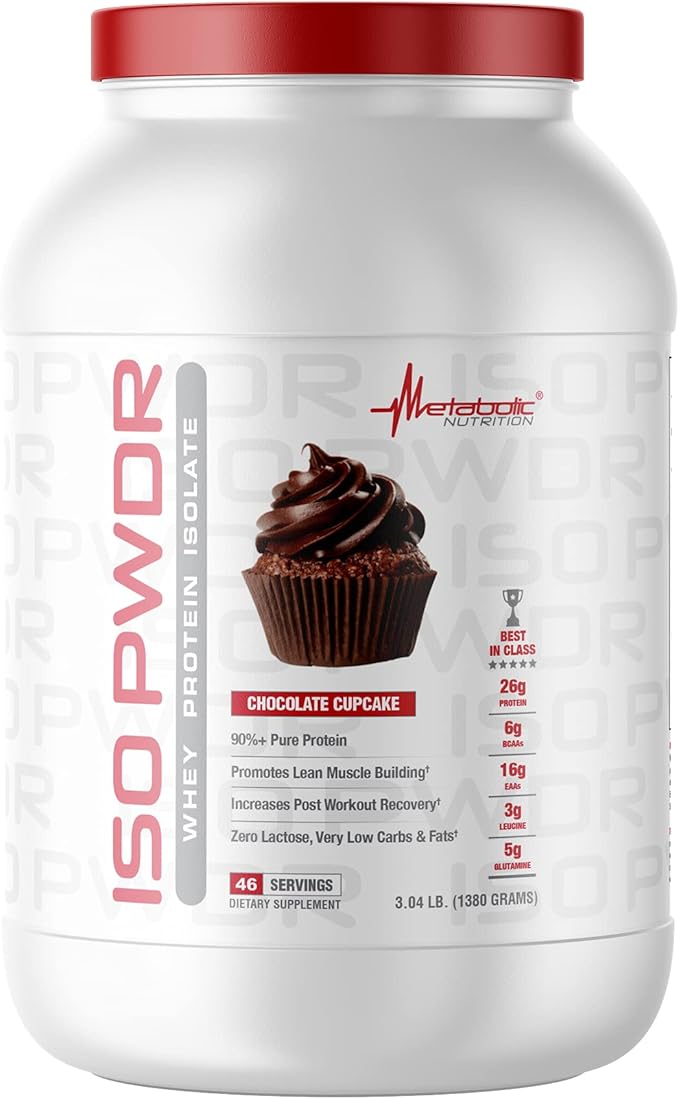Metabolic Nutrition Whey Protein Isolate ISO PWDR Chocolate Cupcake 3.04lb 23 Servings 26g Protein Fast Digesting Zero Carbs Delicious Flavor Very Low Carbs &amp Fat Zero Lactose
