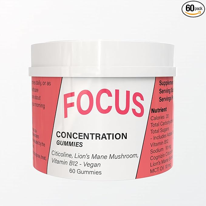 OOVLUP Focus Concentration &amp Brain Health Gummies with Cognizin Citicoline Lion's Mane Mushroom Vitamin B12 - Vegan
