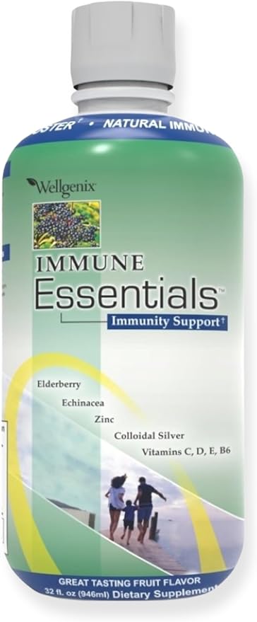 Wellgenix Immune Essentials Liquid Dietary Supplement – Elderberry Echinacea Zinc &amp Vitamin C – Fruit Flavor – 32 fl oz (Pack of 2)