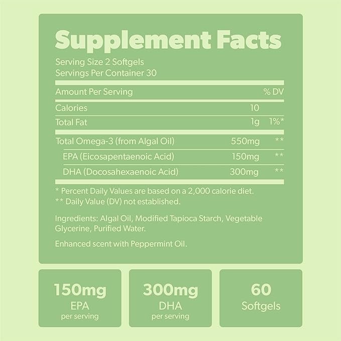 Vegan Omega 3 60 Softgels &amp 180 Softgels Bundle - Plant Based DHA &amp EPA Fatty Acids - Carrageenan Free Alternative to Fish Oil Supports Heart Brain Joint Health - Sustainably Sourced Algae