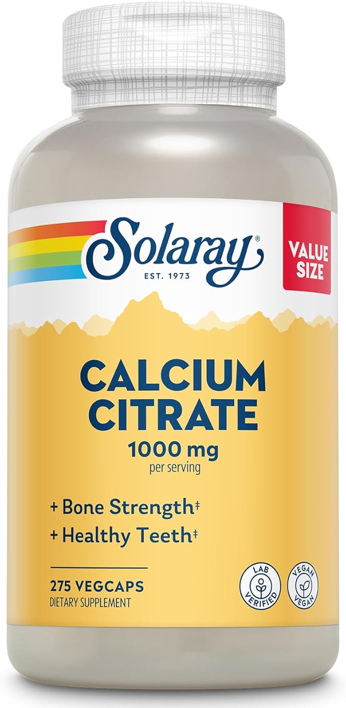Solaray Calcium Citrate 1000mg - Chelated Calcium Supplement - Supports Bone Strength and Healthy Teeth - Easy to Digest - 60-Day Guarantee Vegan - 68 Servings 275 VegCaps