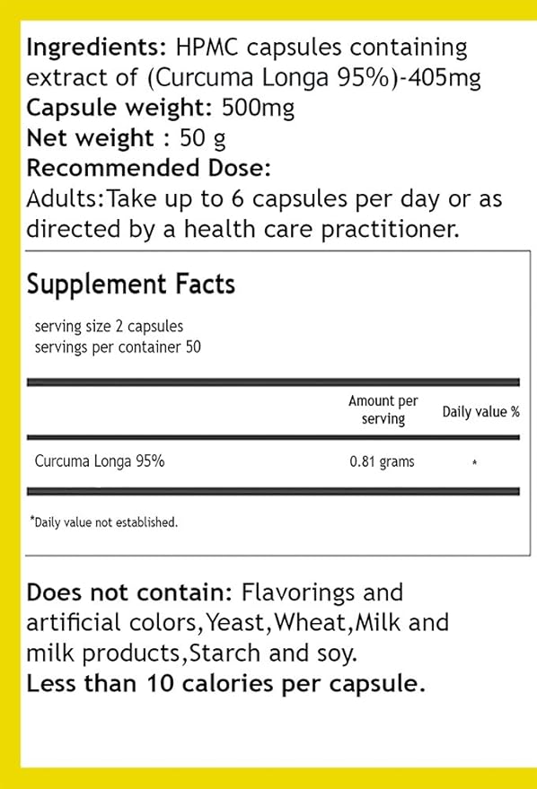 Hekma Center Turmeric Curcumin - Extract of Curuma Longa 500 MG - 100 Capsules