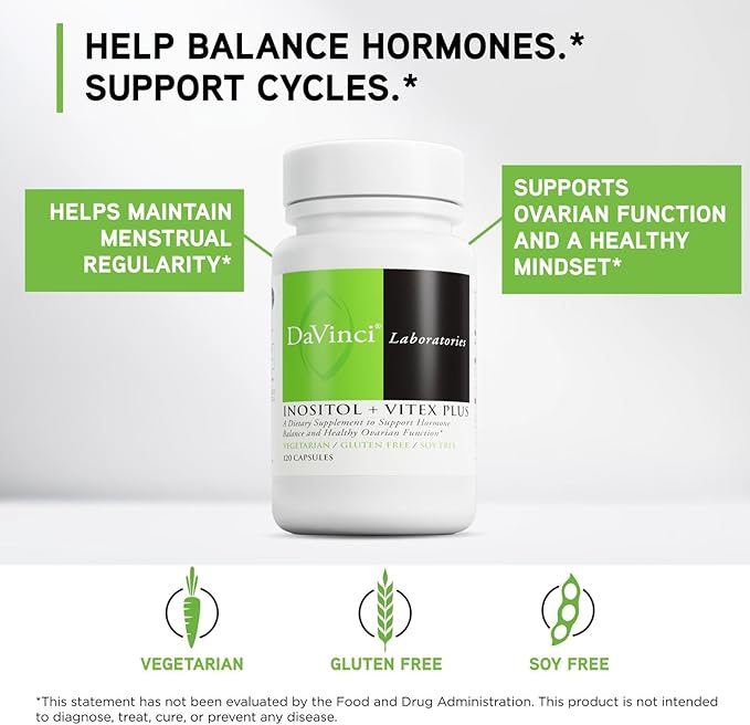 DAVINCI Labs - Inositol + Vitex Plus - A Dietary Supplement to Support Hormone Balance and Healthy Ovarian Function - Vegetarian Gluten Free Soy Free - 120 Capsules
