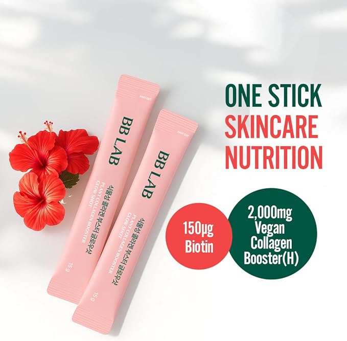 BB LAB Plant Collagen Booster Glow Shot 15g*14sticks Korea Collagen Extract with Biotin 2000mg Vegan Collagen Booster for Woman Plant-Based Fast Absorption Shine Muscat Flavor