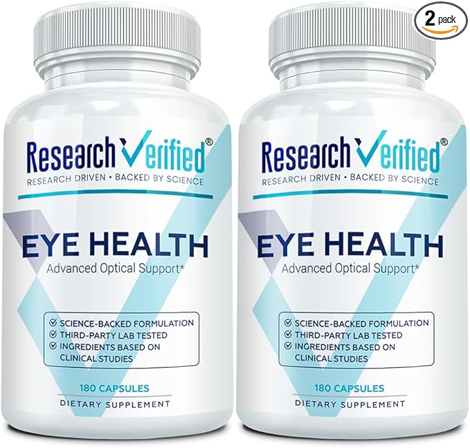 Research Verified Eye Health - Nourish and Protect Eyes and Vision Support Healthy Retina Improve Blood Supply to Eyes - Vitamins A B C and E - 360 Capsules - 6 Month Supply - Made in The USA