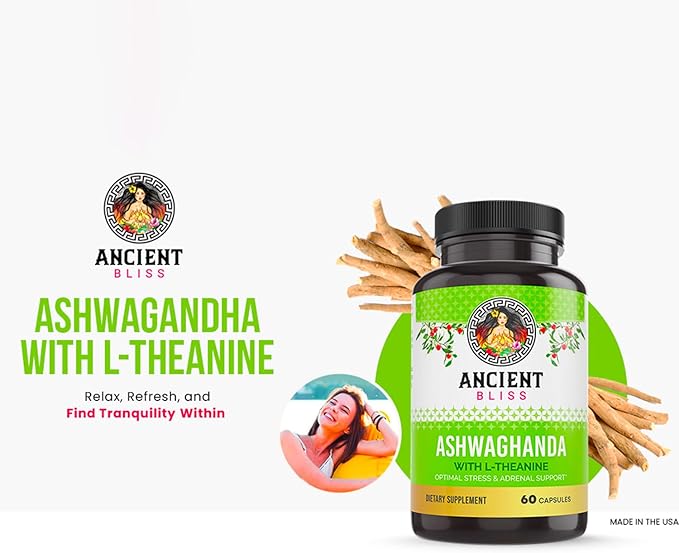 Ancient Bliss Ashwagandha with L-Theanine &amp Black Pepper Extract Capsules Energy &amp Natural Mood Support Supplement Focus Supplement for Adults