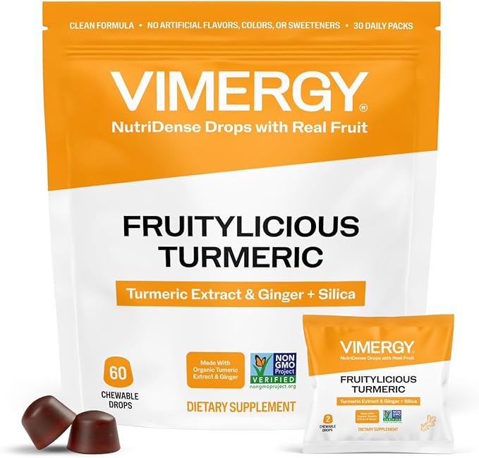Vimergy NutriDense Fruitylicious Turmeric + Ginger Chewables Vegan No Artificial Sweeteners Gluten-Free Mobility &amp Joint Support 30 Servings (60 Count)
