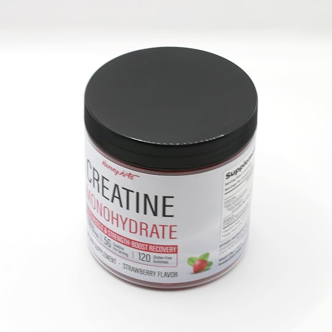HoneyArts Creatine Monohydrate Gummies - 5000mg Creatine Natural Strawberry Flavor 120 Count - Vegan Sugar-Free Boosts Performance &amp Recovery