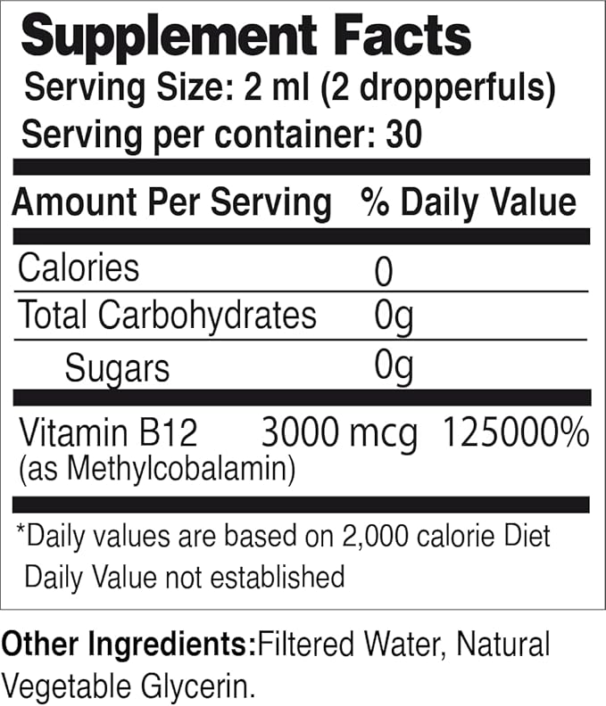 Life Solutions Liquid Vitamin B12 Methylcobalamin - Made in USA Supports Energy &amp Metabolism High Absorption Vitamina B12 Drops 2 Fl Oz Non-GMO Gluten-Free