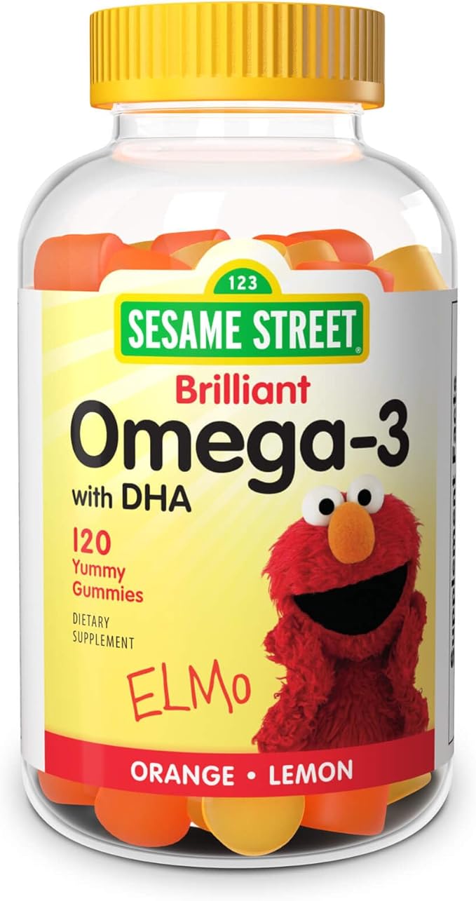 Sesame Street Omega 3 Gummies for Kids 50 mg of Omega-3 per Gummy 4 Month Supply No Fishy Aftertaste Shellfish Free Supplement Brain &amp Eye Support 120 Gummies