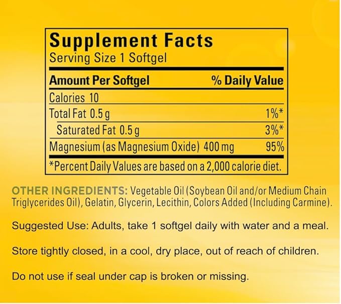 Extra Strength Magnesium 400mg | Bone Nerve &amp Muscle Support | 180 Softgels – 6 Month Supply | Gluten Free | High Potency Relaxation &amp Wellness Supplement | Nature Inspired Formula.