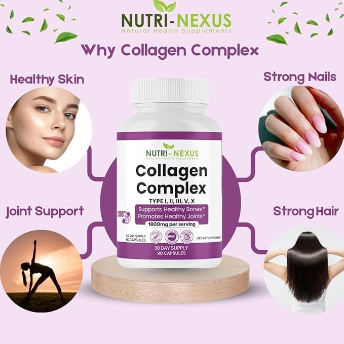 Multi Collagen Peptides Types I II III V &amp X – Hydrolyzed Bovine Collagen Capsules -Supports Skin Hair &amp Nail Wellness – Collagen Supplement for Women &amp Men