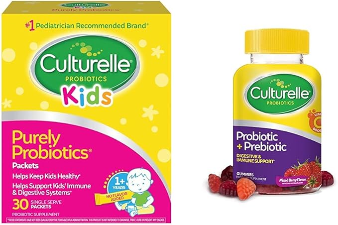 Culturelle Kids Daily Probiotic Supplement &amp Daily Probiotic Gummies for Women &amp Men Berry Flavor 52 Count Naturally-Sourced Daily Probiotic + Prebiotic for Digestive Health Non-GMO &amp