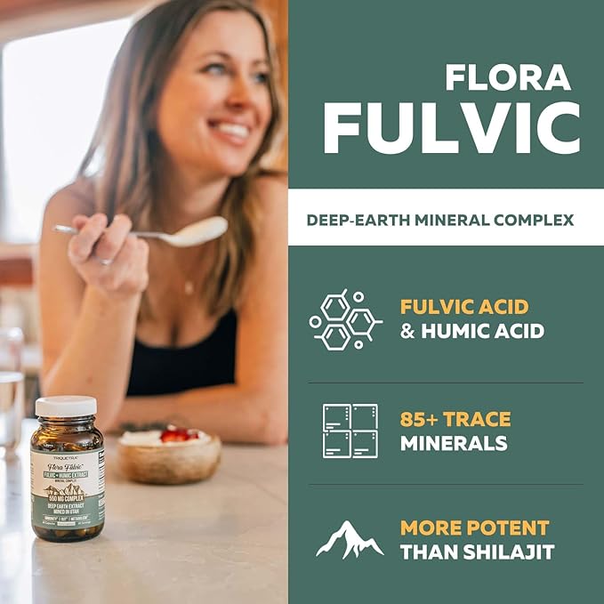 Flora Fulvic | Fulvic Acid + Humic Acid Complex – 550 mg |Mined in Utah Prehistoric Deep Earth Extract | Immunity Gut Digestion – Natural Trace Mineral Complex Fulvic Acid Supplement – 60 Capsules