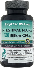 Intestinal Flora Probiotic: 60 Day Supply: 120 Billion CFUs: 36 Selected Strains &amp Prebiotics: Digestive Support: Gluten-Free Non-GMO No Yeast.