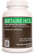 Remedy’s Nutrition Betaine HCL (Hydrochloride) | 1000 mg 60 Capsules Dietary Supplement | Two Month Supply | Also Contains Calcium Carbonate Papain &amp Bromelain