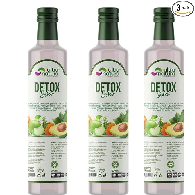 Ultra Natura Detox Vinegar 3 Packs 500 ml Organic Apple Cider Vinegar with 12 Herbal Blend – Supports Digestion Metabolism &amp Detox No Additives Non-GMO Vegan Vinegar