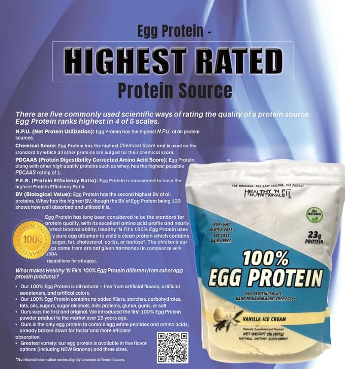 Healthy 'N Fit - 100% Egg Protein (unflavored) 2 Pack (4 LB Total). Just Egg Instant Dried Whites: Great for Baking and Mixing.