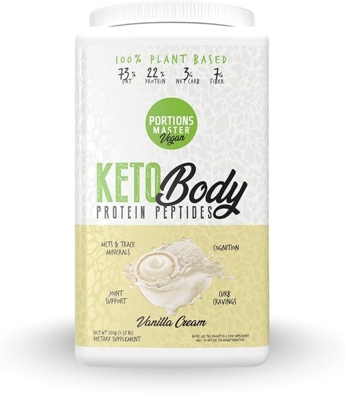 Portions Master Keto Body Protein Peptides Low Carb Keto Protein Powder with MCT Oil Peptides Fiber Vitamins Minerals (720g Vanilla Cream)