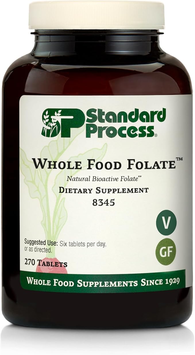 Standard Process Whole Food Folate - Supports Cellular Health &amp Processes - Includes Vitamin B12 - Supports Vascular Function - Vegetarian Gluten-Free &amp Non-Dairy - 270 Capsules (45 Servings)