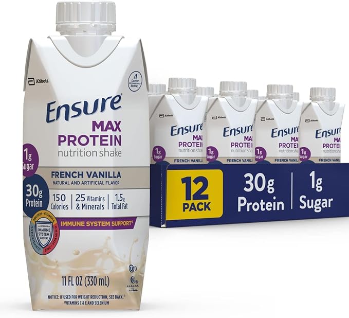 Ensure Max Protein Nutrition Shake 11 fl oz 12 Count &amp Max Protein Nutrition Shake 11 fl oz (Pack of 12) &amp Max Protein Nutrition Shake with 30g of Protein 1g of Sugar 11 Fl Oz (Pack of 12