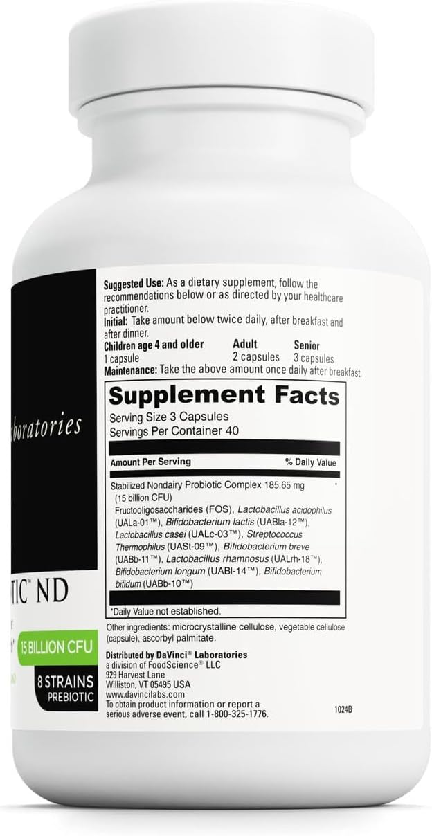 DAVINCI Labs Mega Probiotic ND - Non-Dairy Probiotic Supplement Supports Gut Digestive &amp Brain Health* - Gut Health Support Supplement with Non-Dairy Complex* - 120 Vegetarian Caps