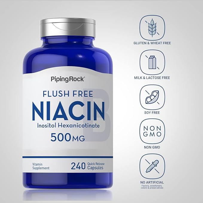 Piping Rock Niacin 500mg | Flush Free | 240 Capsules | Vitamin B3 Supplement | Non-GMO Gluten Free